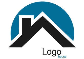 Roof logo, chimney logo, blue house vector icon