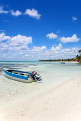 Fototapeta na wymiar Łód¼ na plaży w Punta Cana, Dominikana
