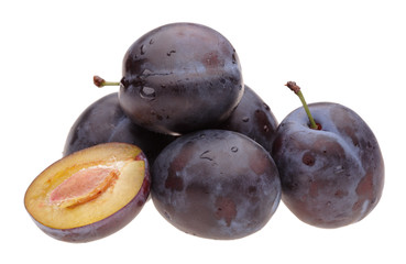 heap plums on white background