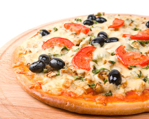 home pizza with tomato and eggplant  Closeup .