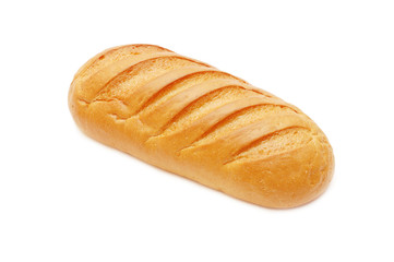 Fresh baked long loaf on a white