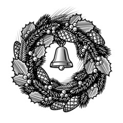 Retro Christmas wreath black and white