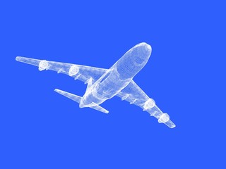 Fototapeta na wymiar model of jet airplane isolated on blue background