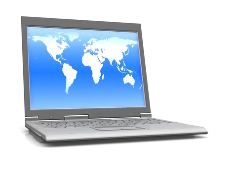 professional Laptop isolated with world map