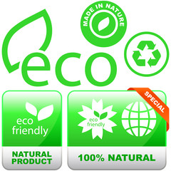 Set of eco friendly, natural and organic labels.