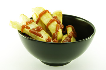 Fries in a Black Bowl