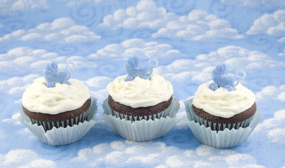 Three Baby Shower Cupcakes for Boy