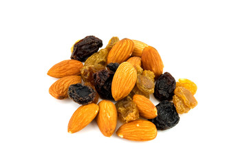 nuts and dried fruits collection on white