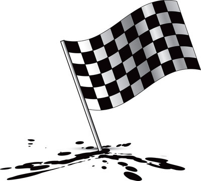 Racing checkered flag on splattered ground