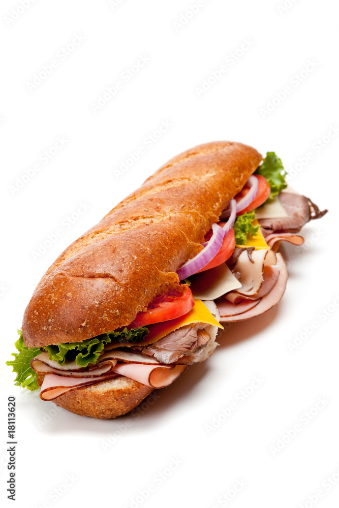 Wall mural A submarine sandwich on a white background