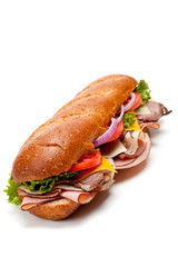 A submarine sandwich on a white background