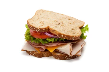 Photo sur Plexiglas Snack Sandwich à la dinde sur fond blanc