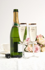 Bride and groom champagne glasses