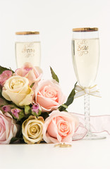Bride and groom champagne glasses