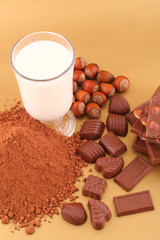 Milk, cocoa, chocolate and nuts