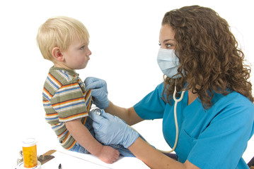 Health Care Professional listens to toddlers breathing