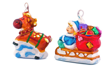 Naklejka premium Christmas deer and Santa Claus