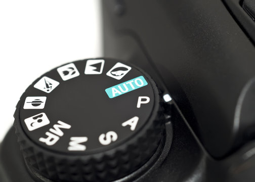 Closeup of mode wheel on Dslr camera