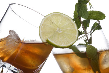 glass of whiskey with ice cubes