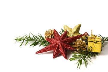 weihnachtliche dekoration mit tannenzweig isoliert