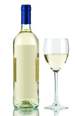 Bottle of white wine and wine glass