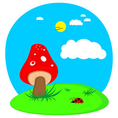 Cartoon mushroom and ladybug
