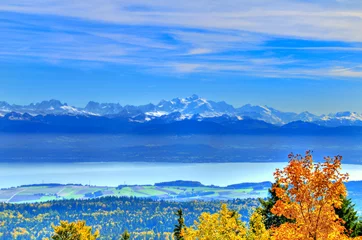 Photo sur Plexiglas Mont Blanc Lake Geneva and the Mount Blanc Massif