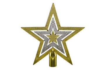 Gold star Christmas decoration on isolated background