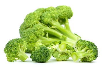 Small broccoli pieces in foreground and big in background