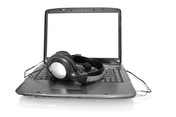 home laptop with stereo headset