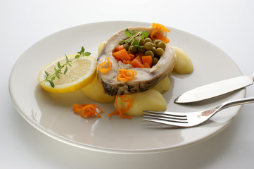 carp fillet with potato and organic vegetable