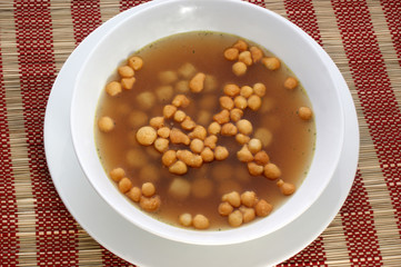 fried batter pearls and some organic vegetable soup