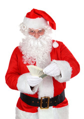 Santa Claus counting cash