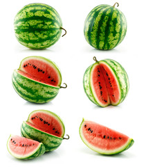 Set of Ripe Green Watermelon Fruits Isolated on White