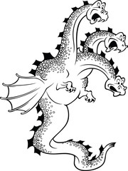 funny dragon with three heads and wings