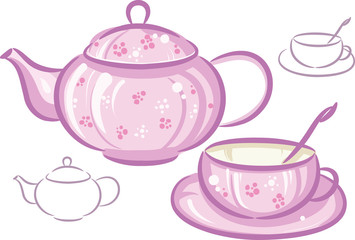 Pink cup and teapot