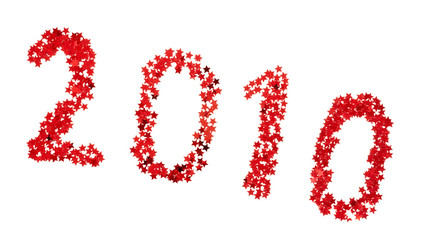 2010 Happy New Year. Red stars on white