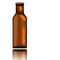 Beer bottle with its reflection isolated on white background