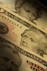 U.S. banknotes of various dollar denominations ($20, $50 and $10