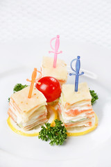 Fresh salmon and cream cheese canapes.