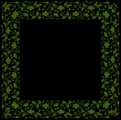 Green floral design on black