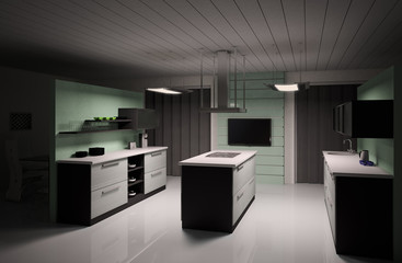 Modern Küche innenaufnahme 3d render - obrazy, fototapety, plakaty