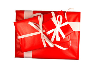 Isolated red gifts on white background