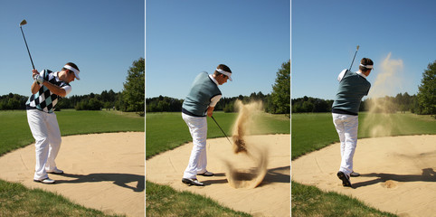 Golfschlag aus Sandbunker - Serienaufnahme