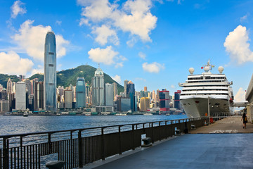 Naklejka premium Vessel at Hong Kong sea terminal