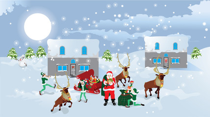 Santa Claus and sledge with presents. Vector illustration