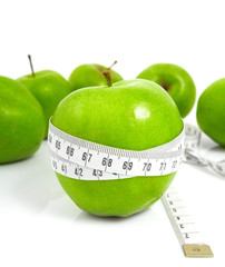 Green apples measured  the meter, sports apples
