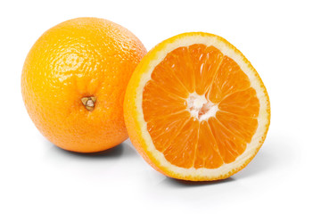 One and half oranges on the white background
