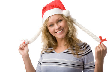 closeup holiday portrait of a young blond woman