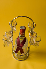 Bottle of vodka and glasses, decorative decanter